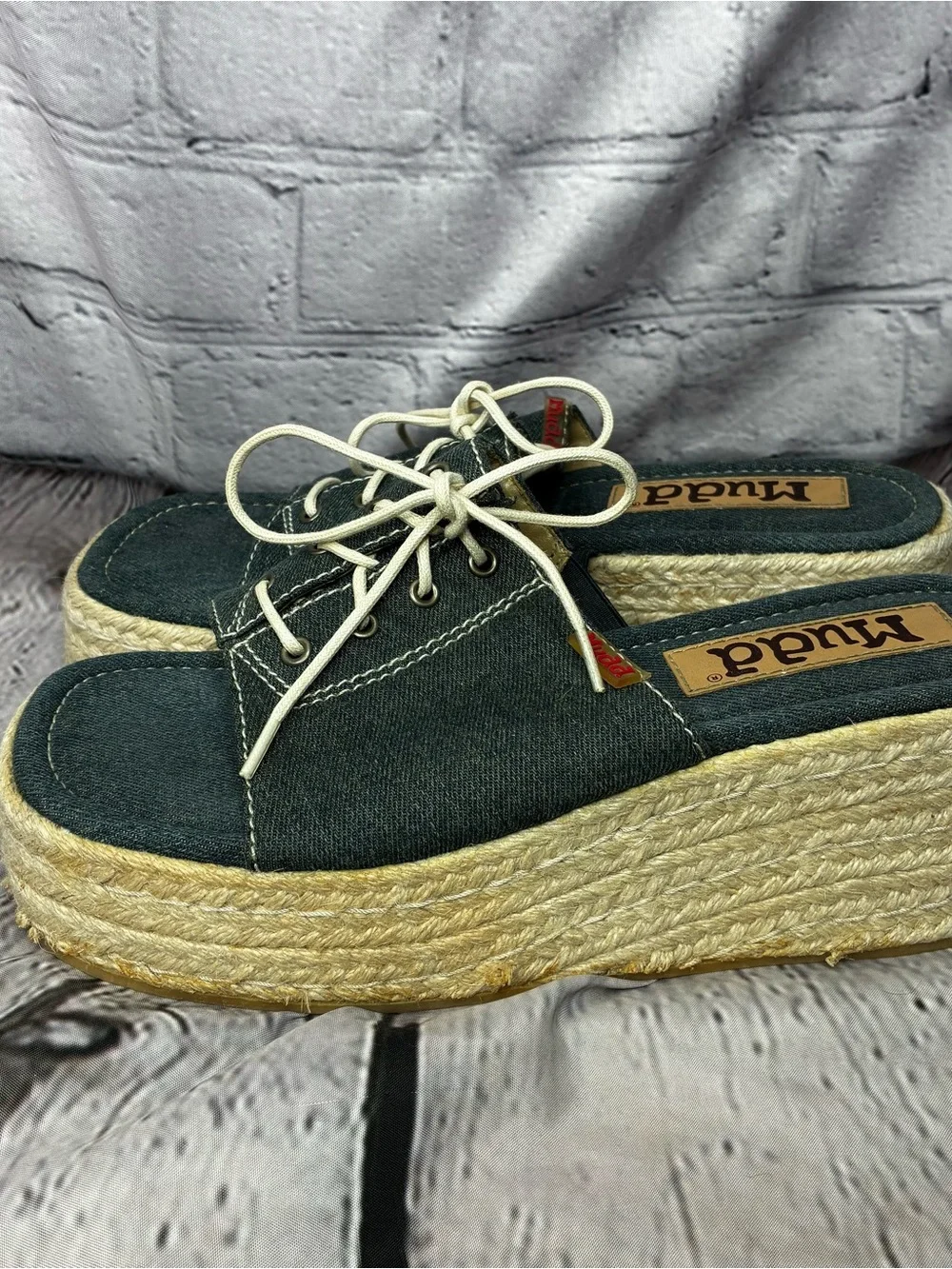 VTG Y2K Mudd Street Style Chunky Platform Tie Front Denim Espadrille Sandals 8.5